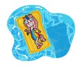 Unicorn lies on a swimming mattress in the pool